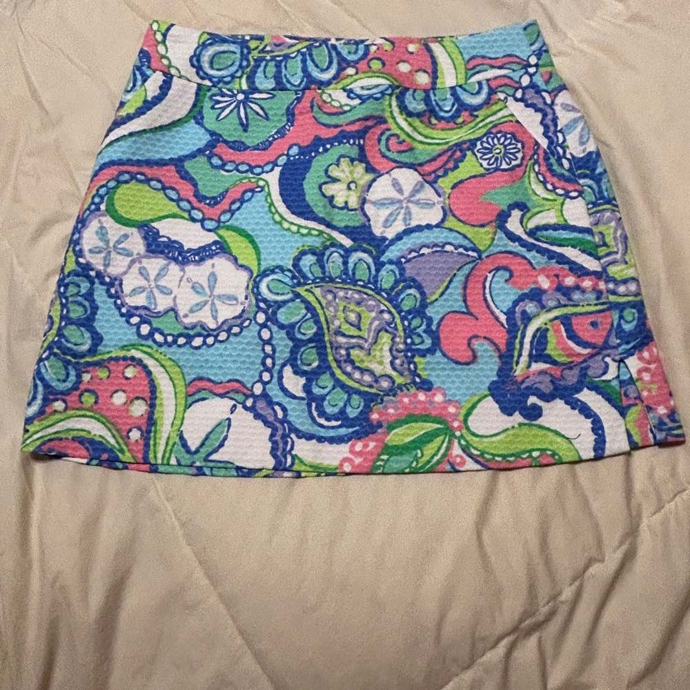Lilly Pulitzer Conch Republic Shells Fish Groovy Pink Aqua Skirt Size 2 - Picture 10 of 11